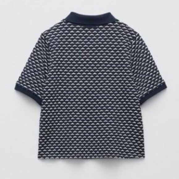 NWT Zara Retro Jacquard Polo in Navy Sz M - Picture 2 of 3